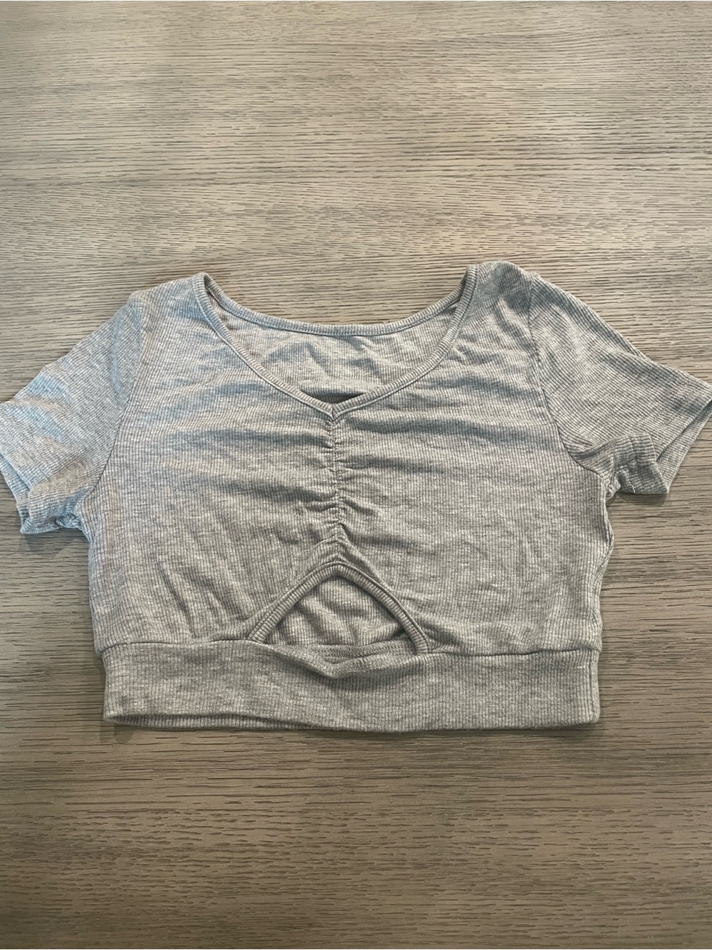 SHEIN Light Grey Ribbed Cropped Tee with Front Keyhole